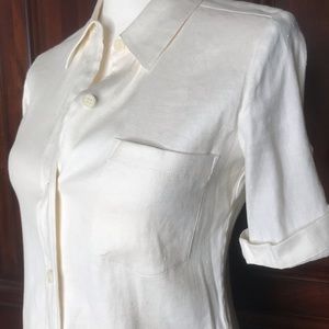 THEORY OffWhite Buttondown Shortsleeved Shirtdress